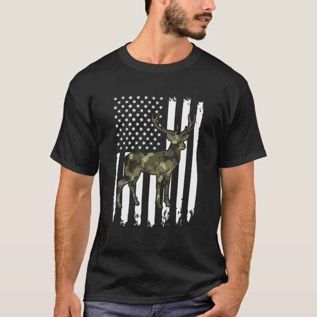 Camiseta Whitetail Buck Deer Hunting American Camouflage | (Frente)