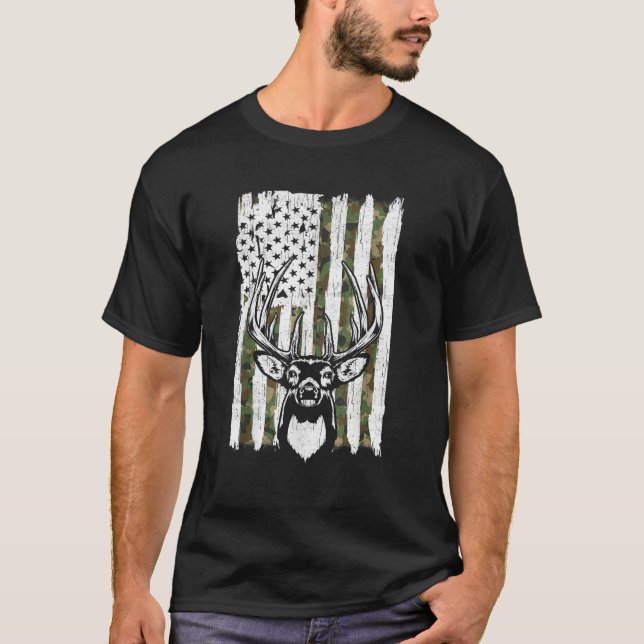 Camiseta Whitetail Buck Deer Hunting American Camouflage US (Frente)