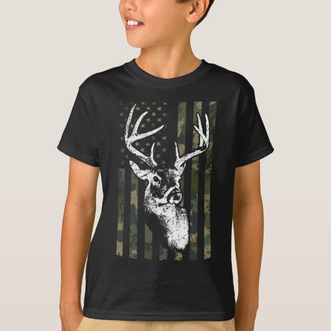Camiseta Whitetail Buck Deer Hunting Eua Camouflage América (Frente)