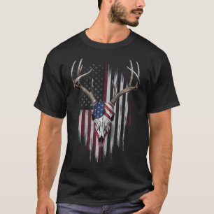 Camiseta Whitetail Deer Hunter American Flag Usa Design Buc
