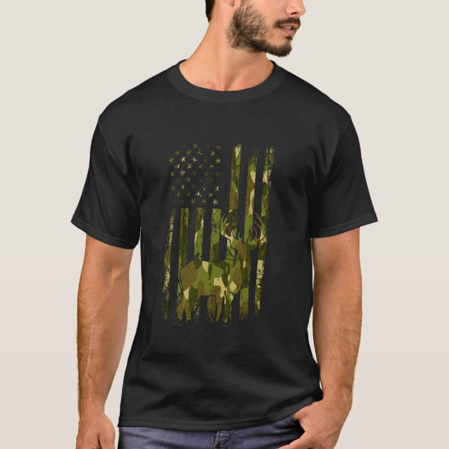 Camiseta Whitetail Deer Hunter Gifts Buck Camo Amer (Frente)