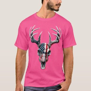 Camiseta Whitetail Deer Hunting American Flag Em Buck Skull