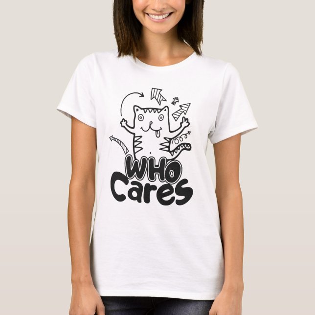 Camiseta Who Cares Funny Cat Doodle Shirt (Frente)