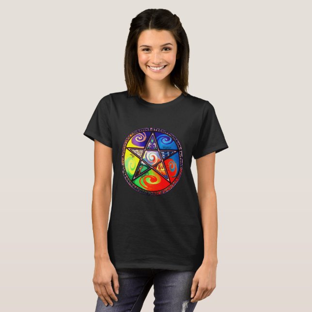 Camiseta Wiccan Cinco Elementos (Frente Completa)
