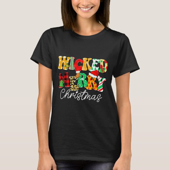Camiseta Wicked Merry Christmas Pattern Mix Humor  (Frente)