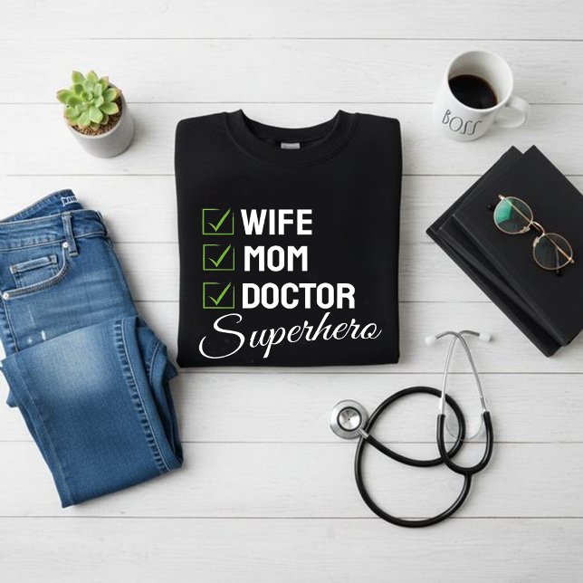 Camiseta Wife Mom Doctor Superhero T-Shirt – Funny Doctor (Criador carregado)