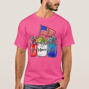 Camiseta Wife Mom Grandma Flower Vase American Flag 4th Of 