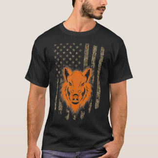 Camiseta Wild Boar Hunter Hog Hunter Flag Americano
