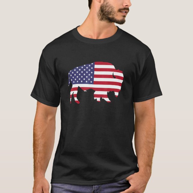 Camiseta Wild Buffalo American Flag Vintage Silhouette (Frente)