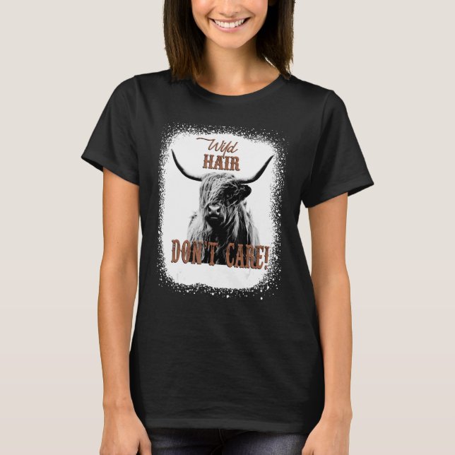 Camiseta Wild Hair Don't Care Funny Cow Heifer Lover Bleach (Frente)