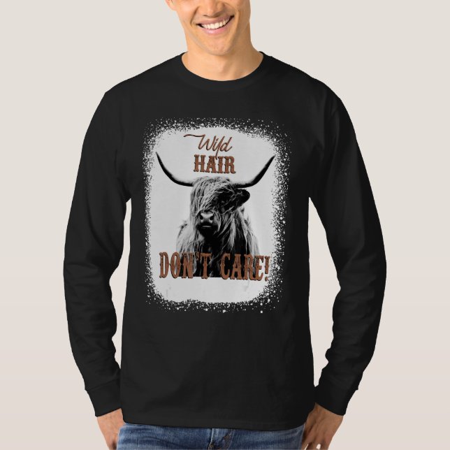 Camiseta Wild Hair Don't Care Funny Cow Heifer Lover Bleach (Frente)