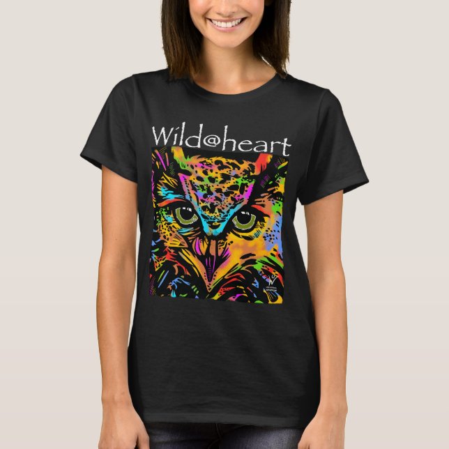 Camiseta Wild@heart animais coruja arco-íris (Frente)