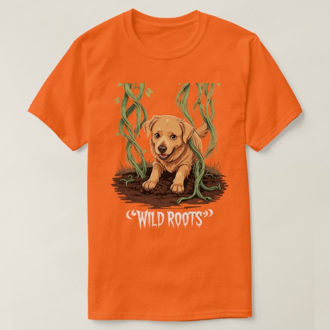 Camiseta Wild Roots – Spooky Golden Retriever Garden Design (Frente do Design)