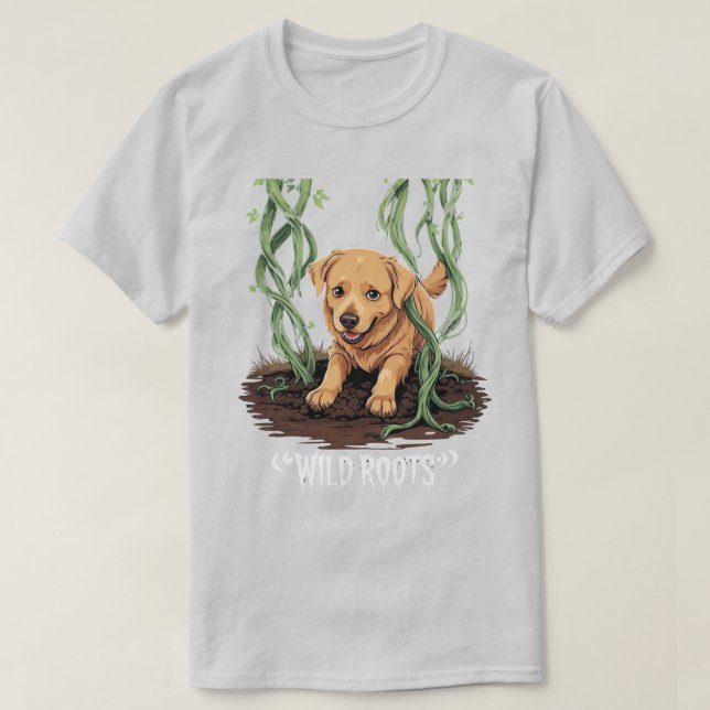 Camiseta Wild Roots – Spooky Golden Retriever Garden Design (Frente do Design)