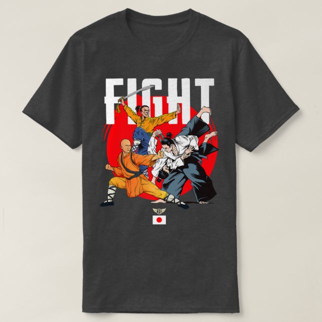 Camiseta Wild Samurai Kung Fu Men Lutando contra a Grafia N (Frente do Design)