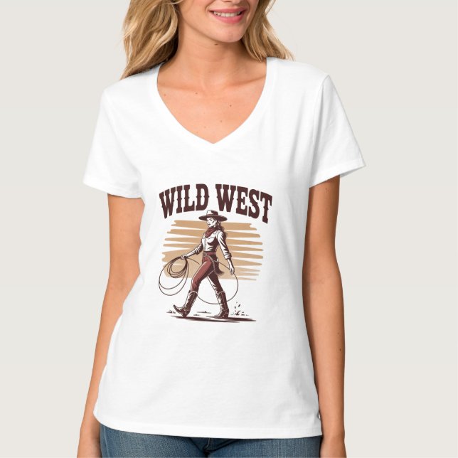 Camiseta Wild West Cowgirl – Retro (Frente)