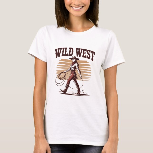 Camiseta Wild West Cowgirl – Retro (Frente)