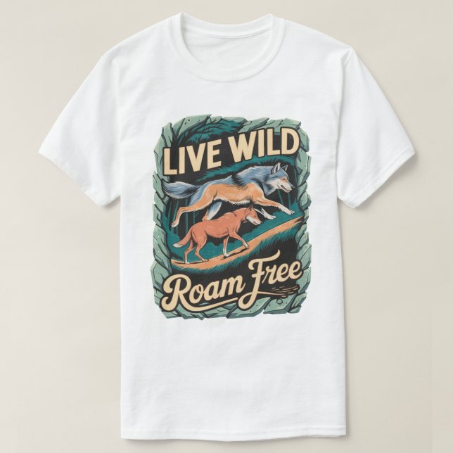 Camiseta Wild Wolves Adventure Retro Nature Trabalho de art (Frente do Design)