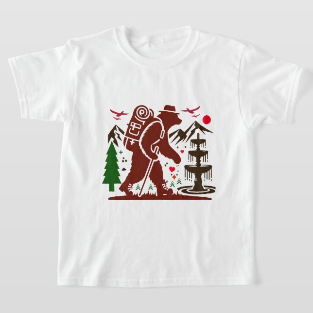 Camiseta Wilderness Caminhando com o Urso Explorador de Art (Postura )