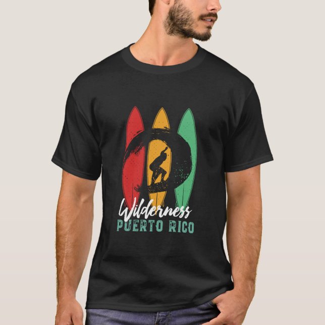 Camiseta Wilderness Puerto Rico Beach Vintage Retro Surfing (Frente)