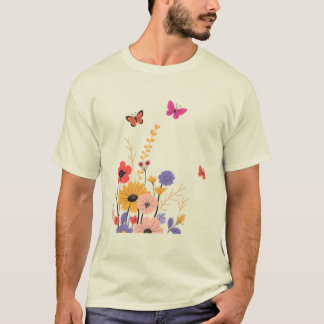 Camiseta Wildflower Garden & Butterflies Folk Art 