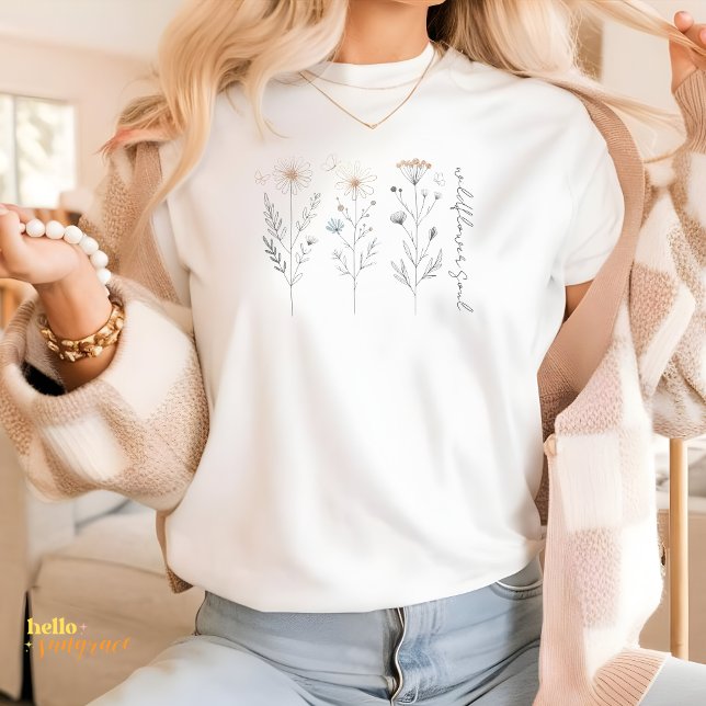 Camiseta Wildflower Soul Line Art Floral (Criador carregado)