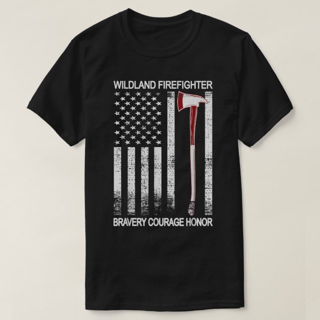 Camiseta Wildland Firefighter American Flag Red Line Wildla (Frente do Design)
