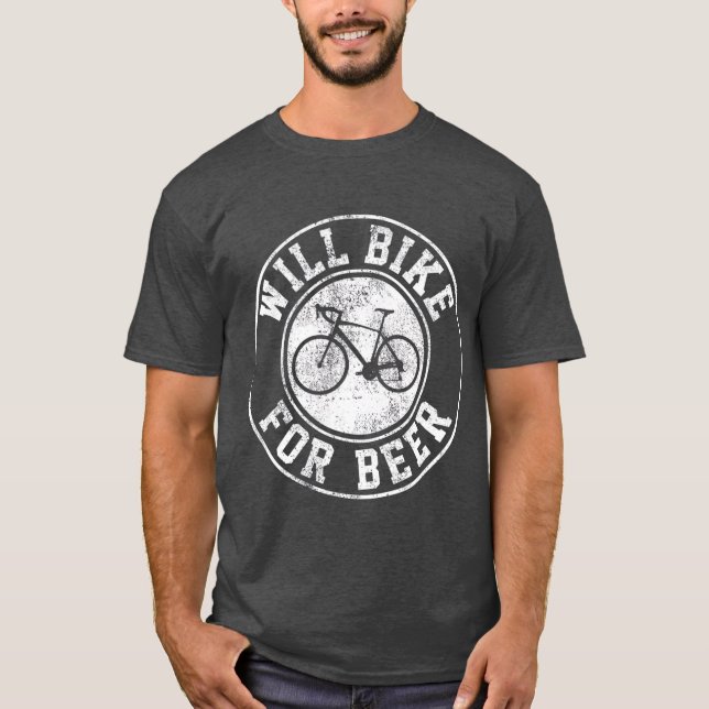 Camiseta Will Bike For Beer Cycling Road Bike Funny Gift (Frente)