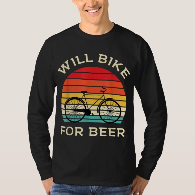 Camiseta Will Bike for Beer - Engraçado ciclismo e cerveja (Frente)