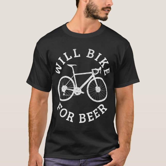 Camiseta Will Bike For Beer Funny Cycling Road Bicycle Cycl (Frente)