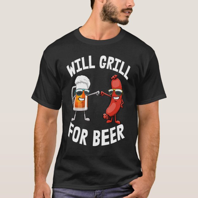 Camiseta Will Grill For Beer Women Hot Dog & Beer Foodie Lo (Frente)