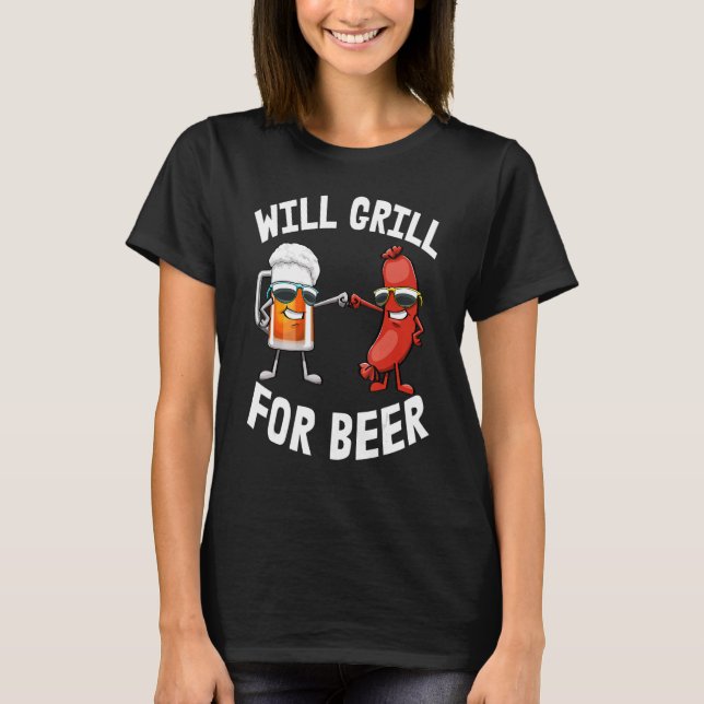 Camiseta Will Grill For Beer Women Hot Dog & Beer Foodie Lo (Frente)