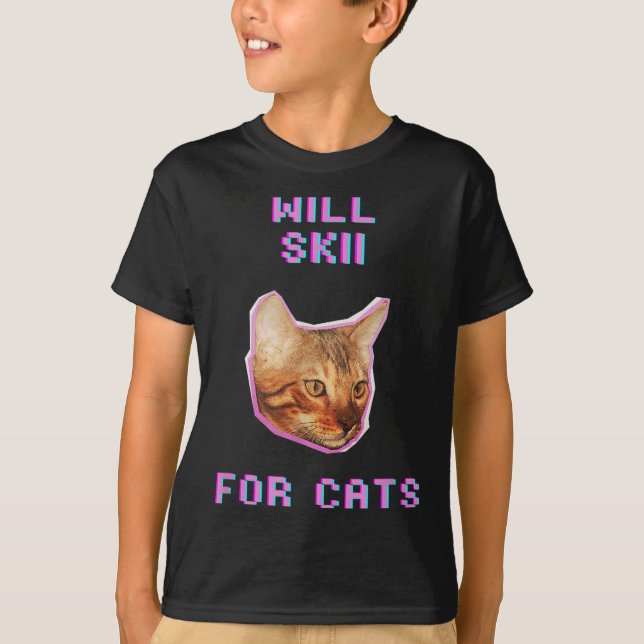 Camiseta Will Skiing For Cats Funny Winter Snow Adventure  (Frente)