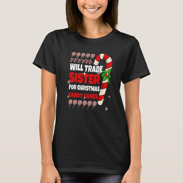Camiseta Will Trade Sister para o Natal Candy Canes Boy Gi (Frente)