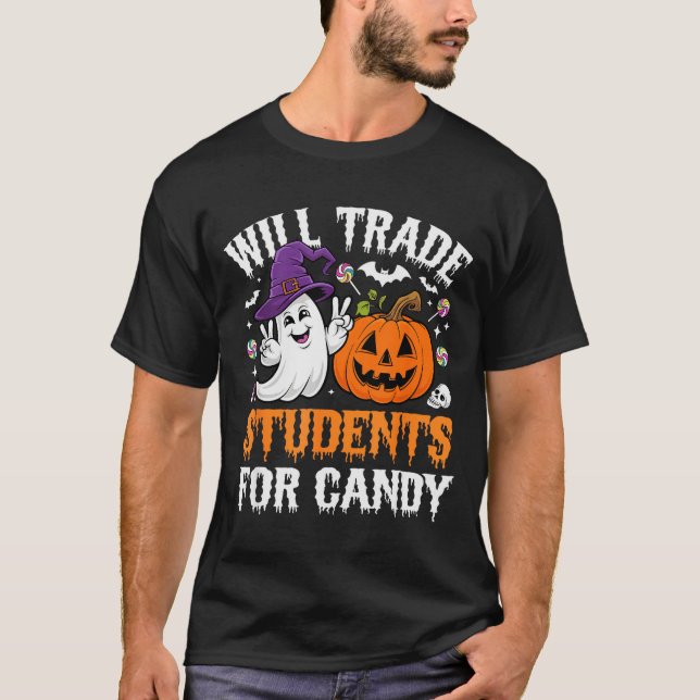 Camiseta Will Trade Students For Candy Halloween Teacher Sc (Frente)