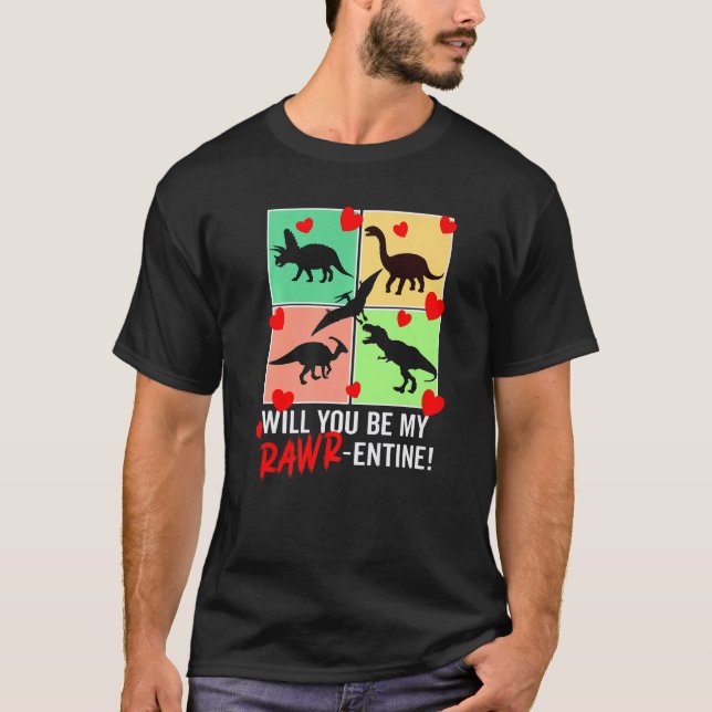 Camiseta Will You Be My Rawr Entine  Valentines Day Dinosau (Frente)