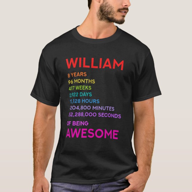 Camiseta William 8º aniversário 8 Anos 96 Meses 417 semanas (Frente)