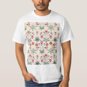 Camiseta William Morris Daisy Padrão Floral Laranja Vermelh