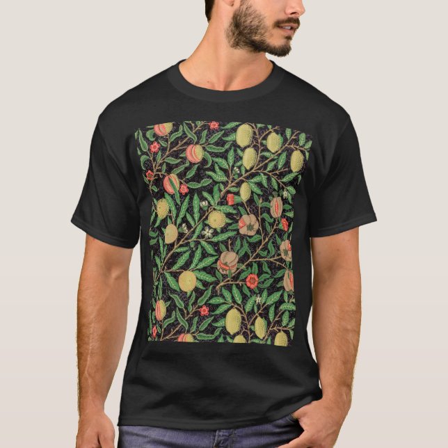 Camiseta William Morris Fruta Pomegranate Padrão Floral (Frente)