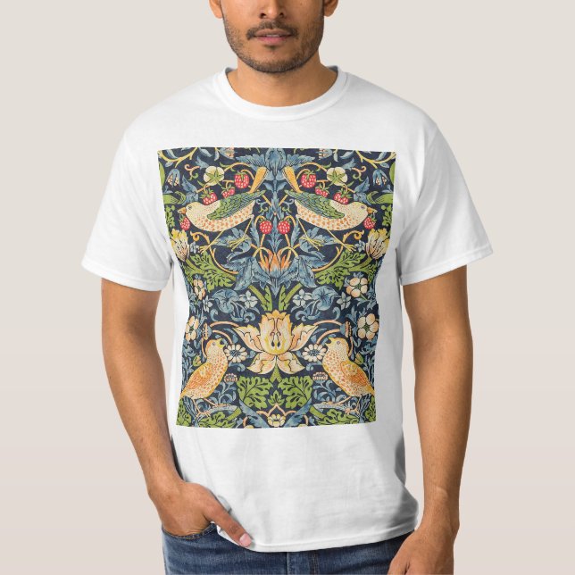 Camiseta William Morris Strawberry Thief Padrão Floral (Frente)