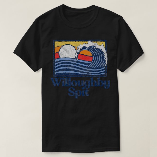 Camiseta Willoughby Spit Retro Surfer Vintage Beach Wave (Frente do Design)