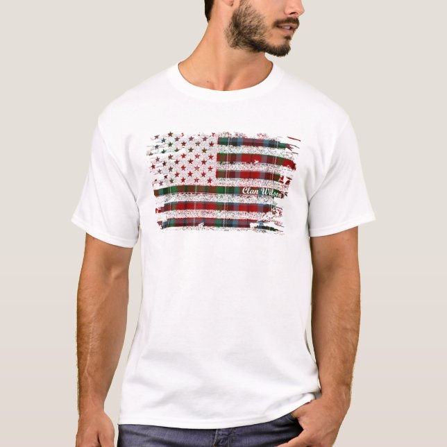 Camiseta Wilson Surname American Flag Clan Tartan (Frente)