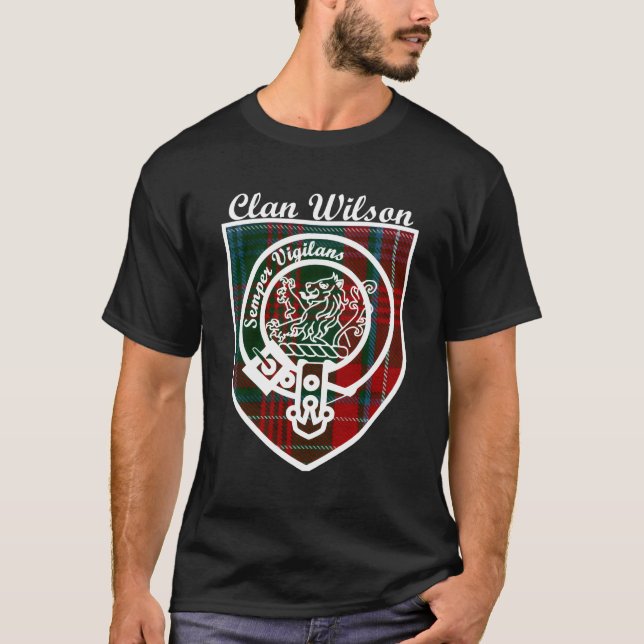 Camiseta Wilson Surname Sobrenome Scottish Clan Tan Crachá  (Frente)