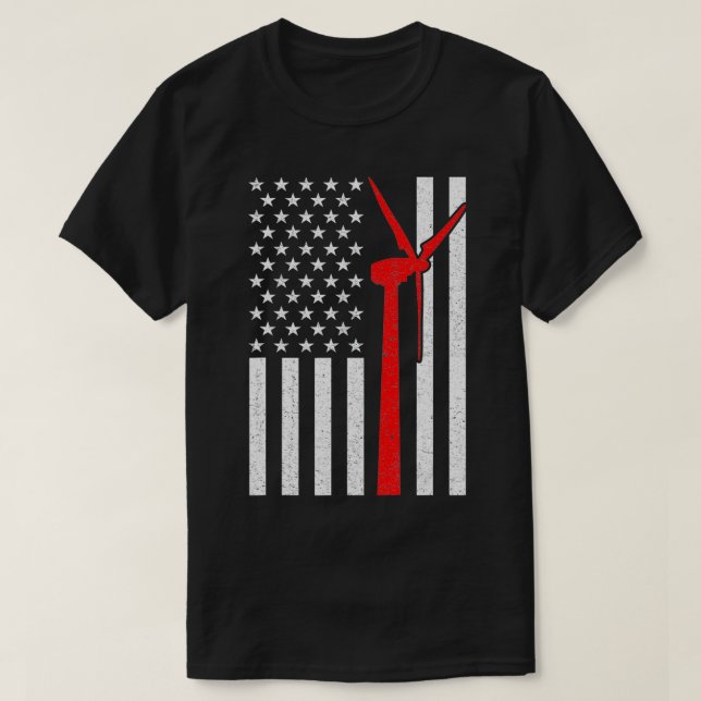 Camiseta Wind Turbine Technician American Flag (Frente do Design)