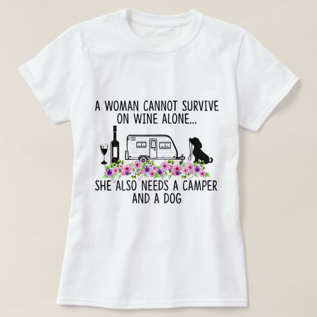 Camiseta Wine Camper Dog Floral Quote Design (Frente do Design)