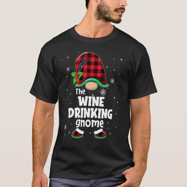 Camiseta Wine Drinking Gnome Buffalo Plaid Christmas Matchi (Frente)