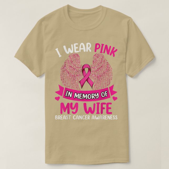 Camiseta Wings Breast Cancer , I Wear Pink In Memory Of My  (Frente do Design)