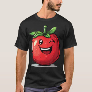 Camiseta Winking Happy Tomato Cute Cartoon Face Fun Fruit