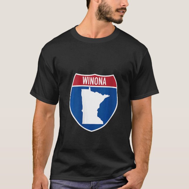 Camiseta Winona Minnesota - Mapa Highway Interstate Sinal S (Frente)