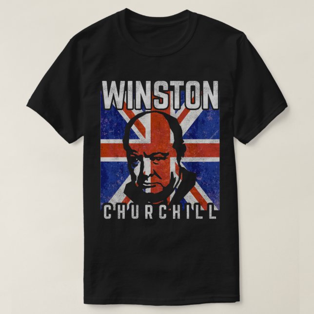 Camiseta Winston Churchill Retro UK flag (Frente do Design)